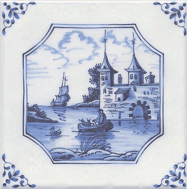 Керамическая плитка декор английский делфт крепость 20x20
